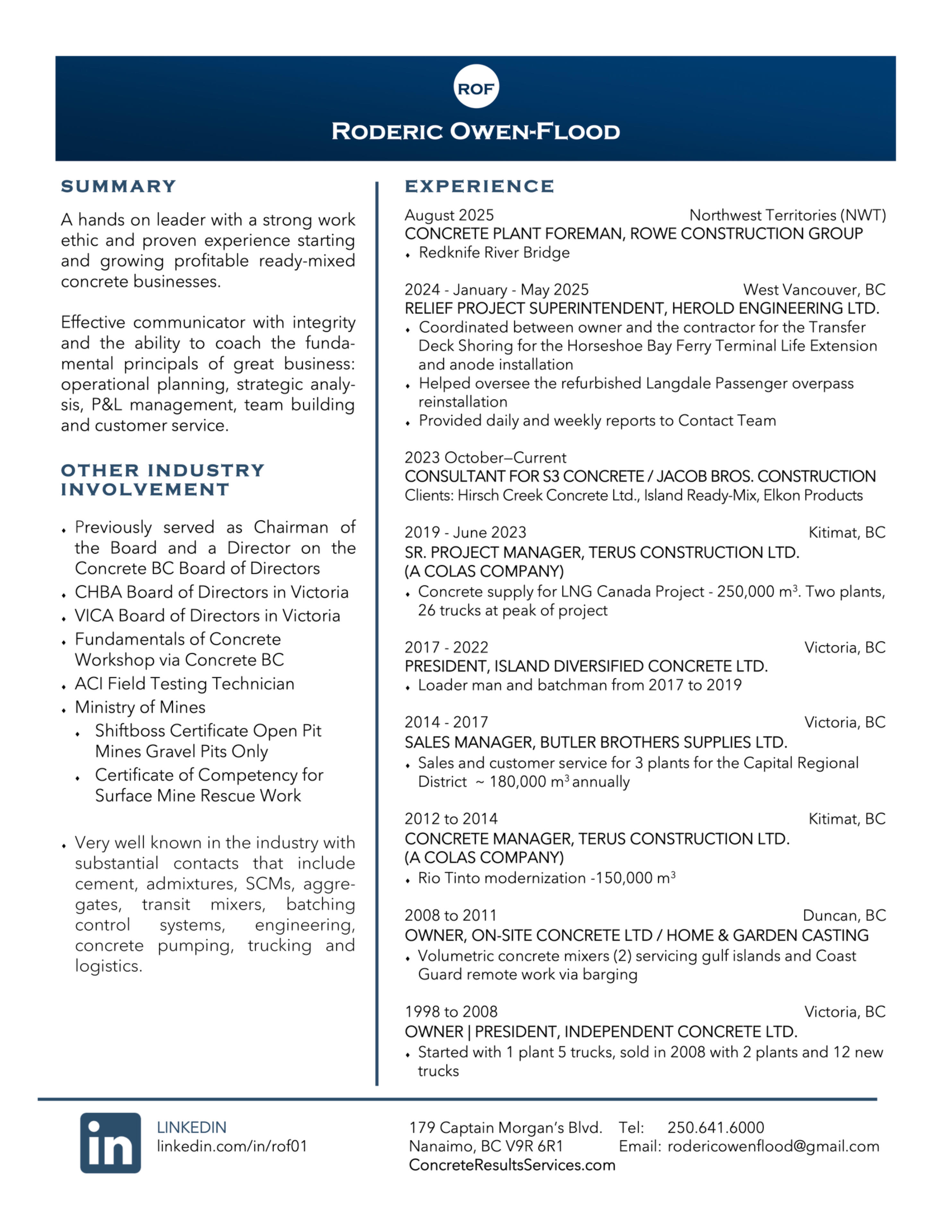 Roderic Owen-Flood - CV Roderic Owen-Flood - CV